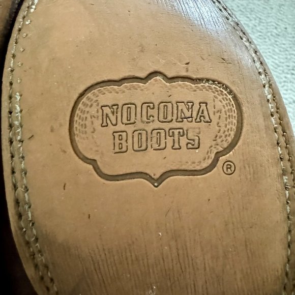 Nocona brown & black leather square toe Western cowboy boots, men's size 9D - Picture 14 of 14
